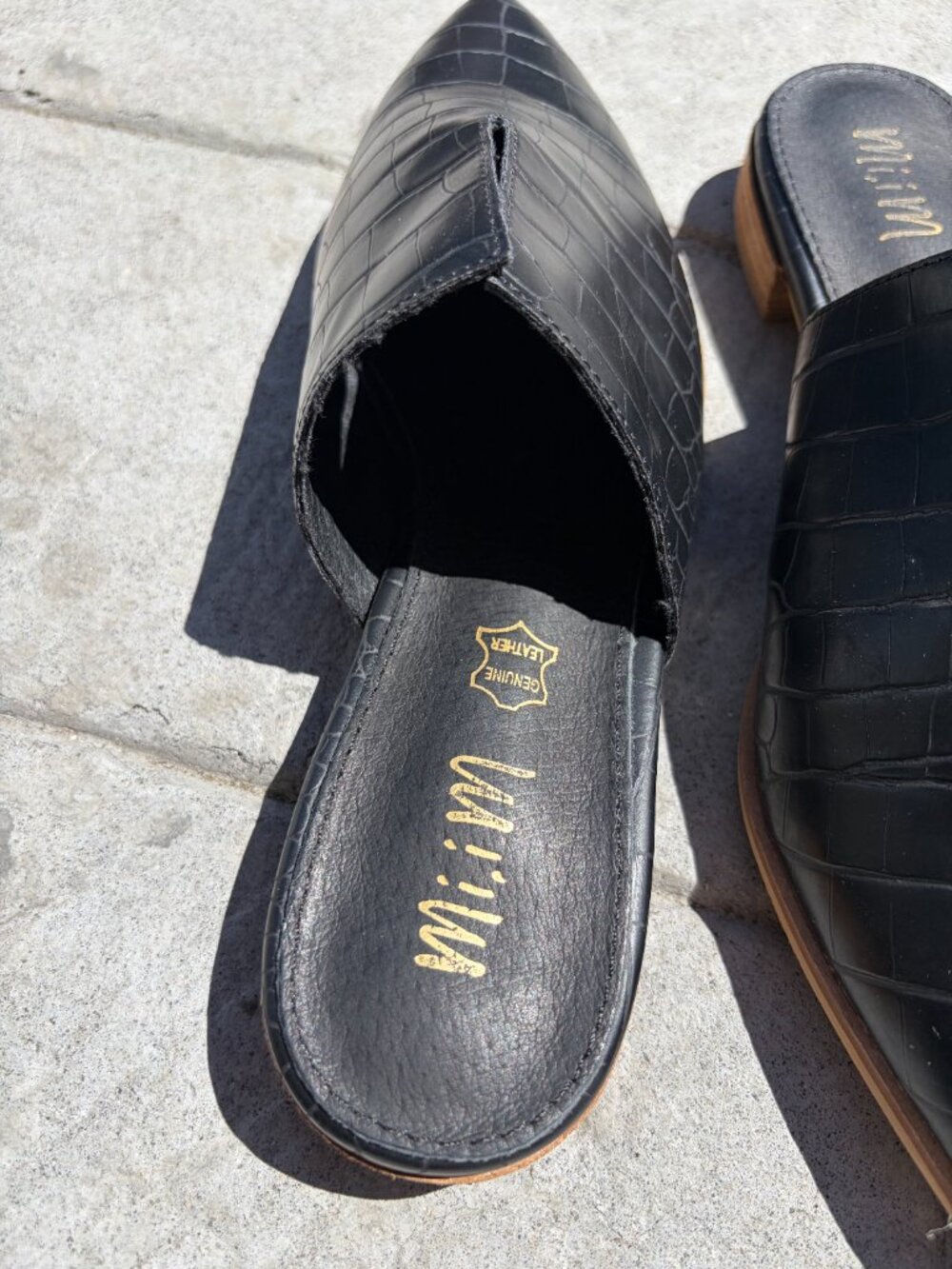 Mi.iM Jaden Black Croc Embossed Leather Mules Slides Size 8 - Picture 3 of 6